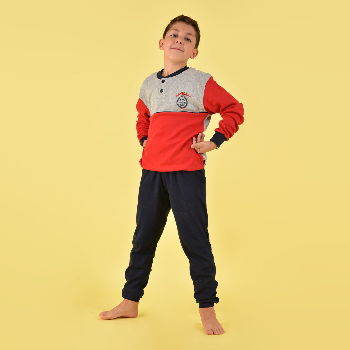 Pigiama bambino ragazzo Navigare B215656 caldo cotone grigio melange