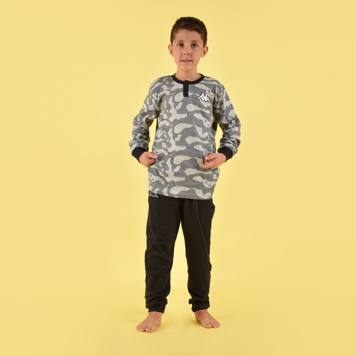 Pigiama bimbo ragazzo Kappa caldo cotone nero grigio 22106