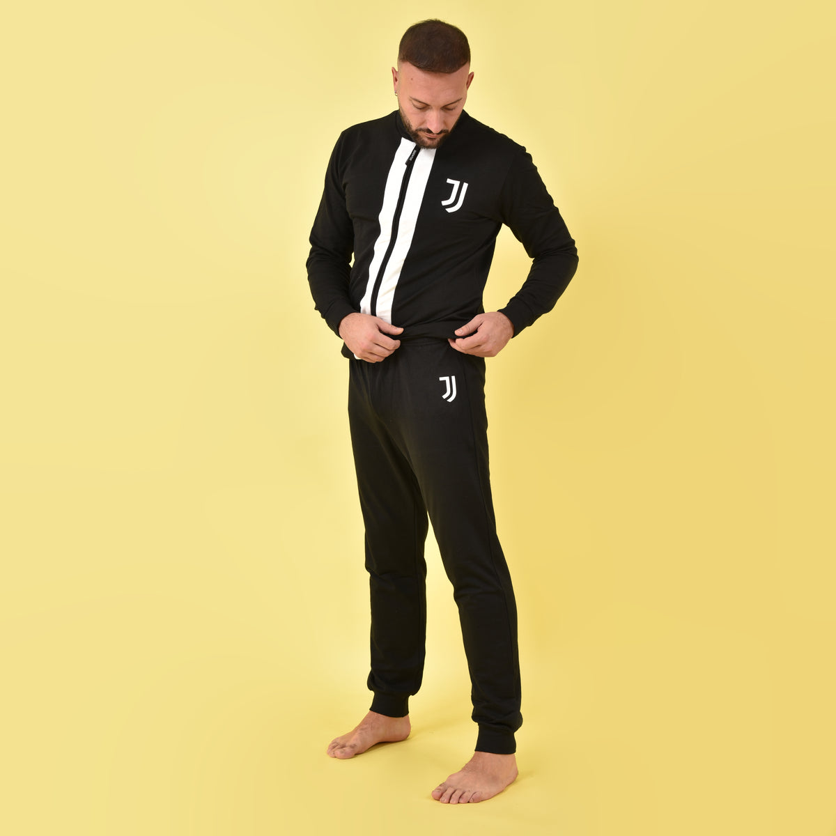 Pigiama uomo zip Juventus felpata a collo alto B2JU14133 nero