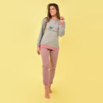 Pigiama donna caldo cotone grigio e rosa malva Ambro D6018.22