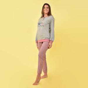 Pigiama donna caldo cotone grigio e rosa malva Ambro D6018.22