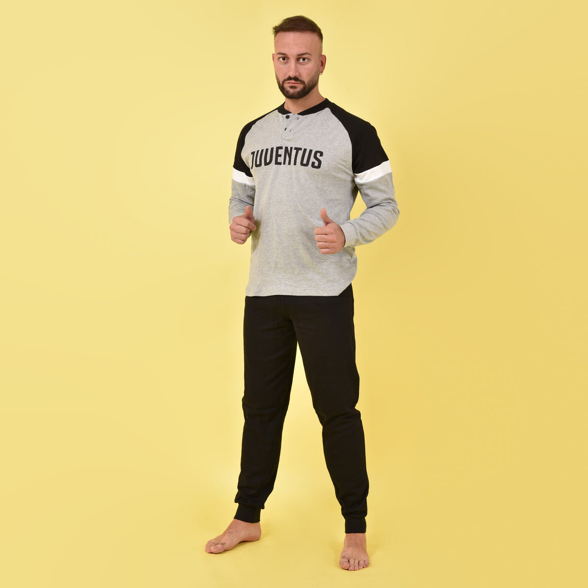 Pigiama caldo cotone uomo Juventus grigio sportivo B2JU14130