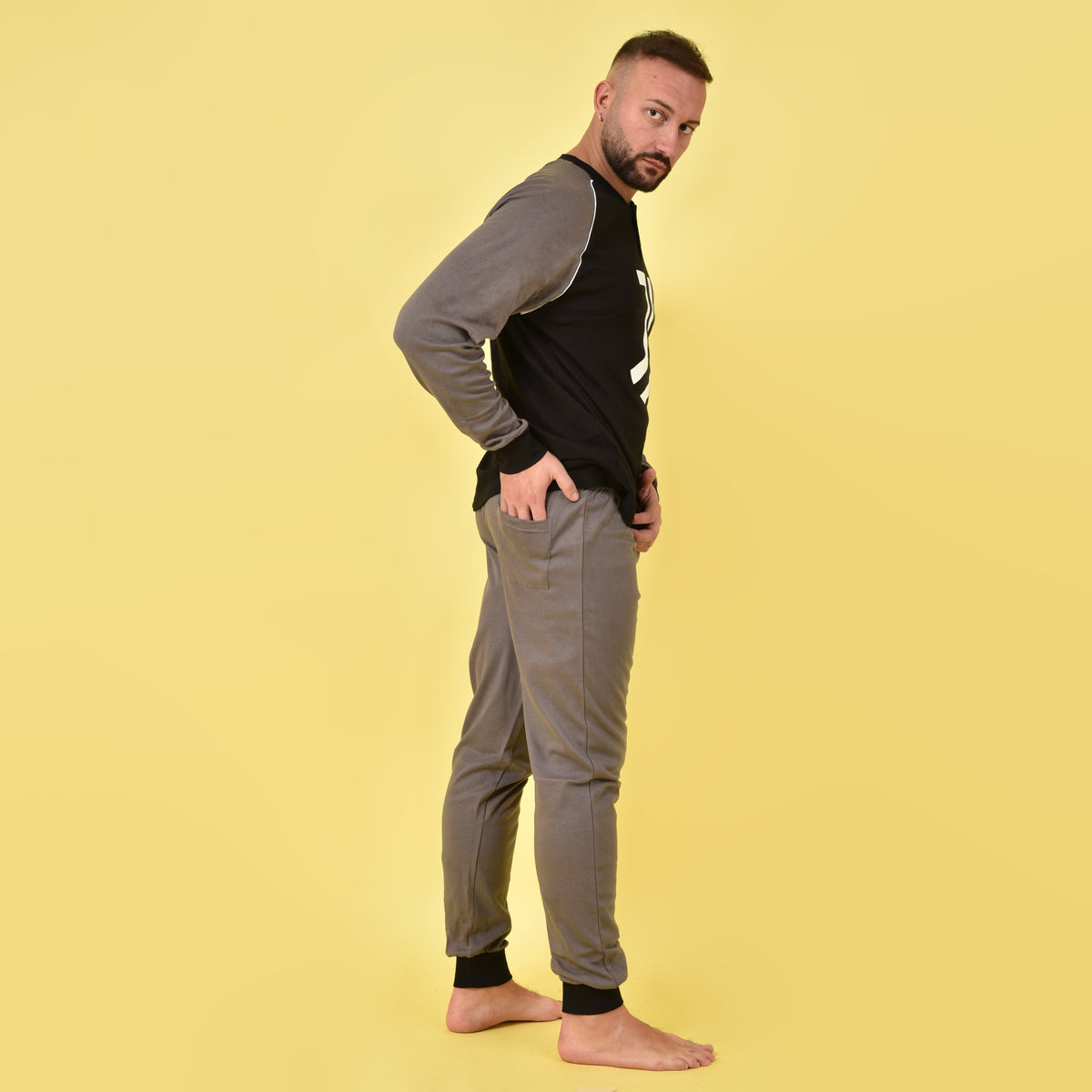 Pigiama uomo Juventus ufficiale antracite nero B2JU14131 caldo cotone