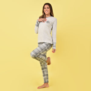 Pigiama donna invernale Cippi 2226 caldo cotone grigio chiaro melange