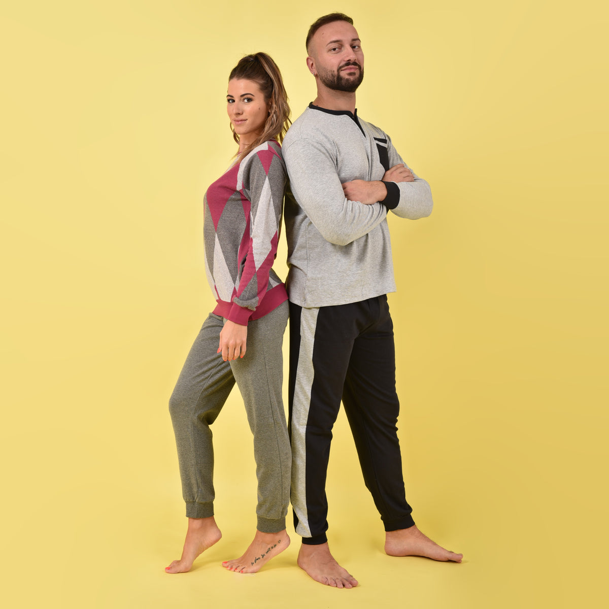 Pigiama donna invernale rombi Jadea 5166 antracite