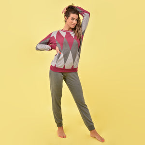 Pigiama donna invernale rombi Jadea 5166 antracite