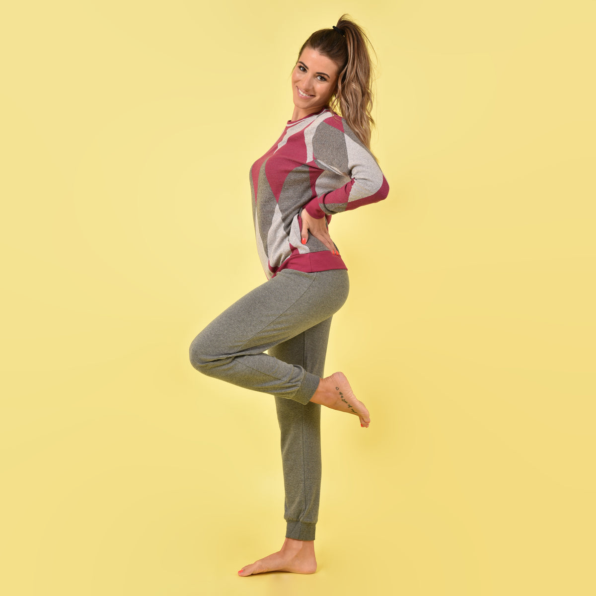 Pigiama donna invernale rombi Jadea 5166 antracite