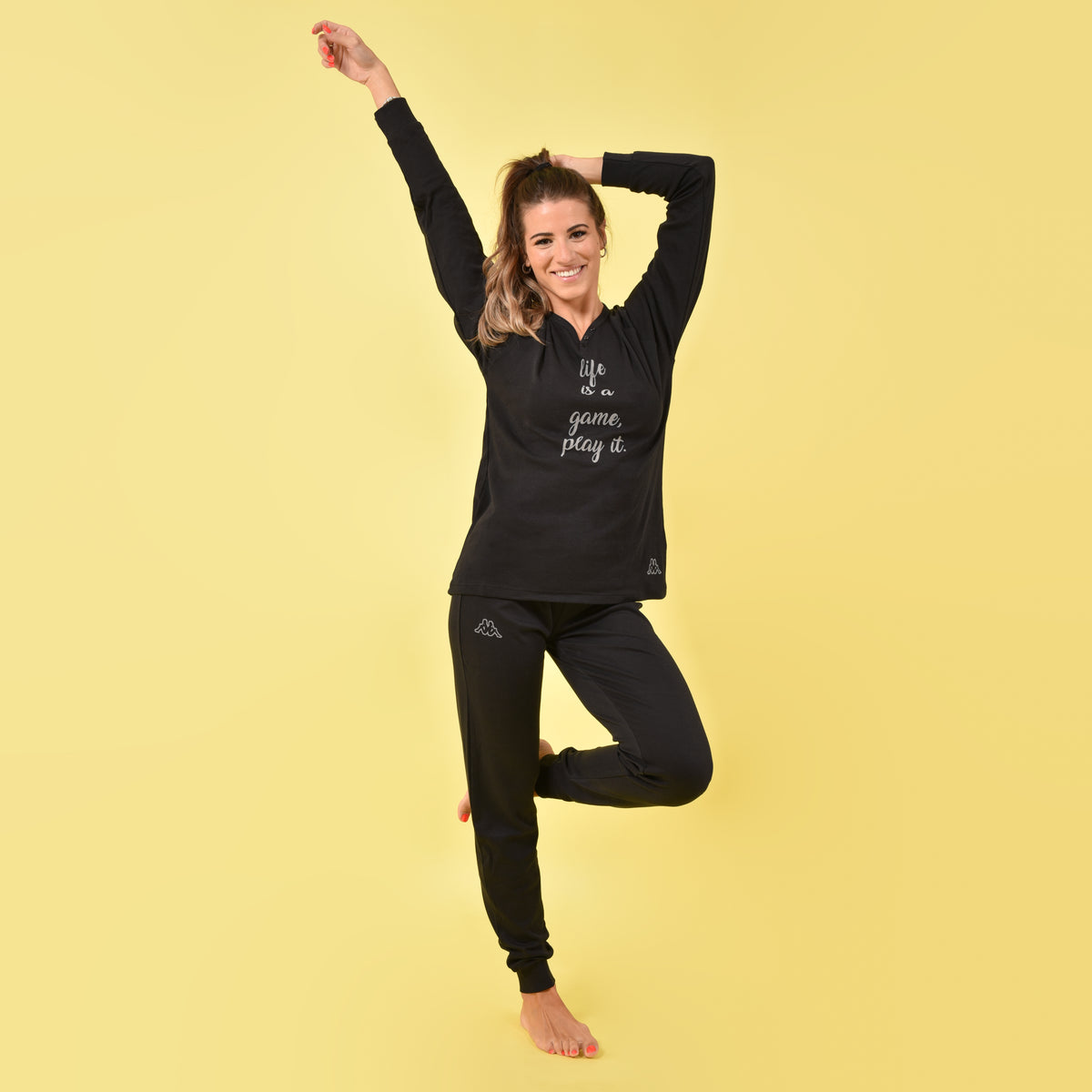 Pigiama Kappa donna nero caldo cotone modello sportivo KWW22209