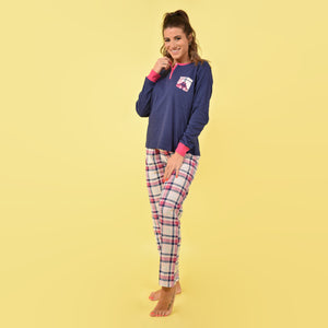 Pigiama donna Kappa invernale KWW22210 caldo cotone scacchi navy