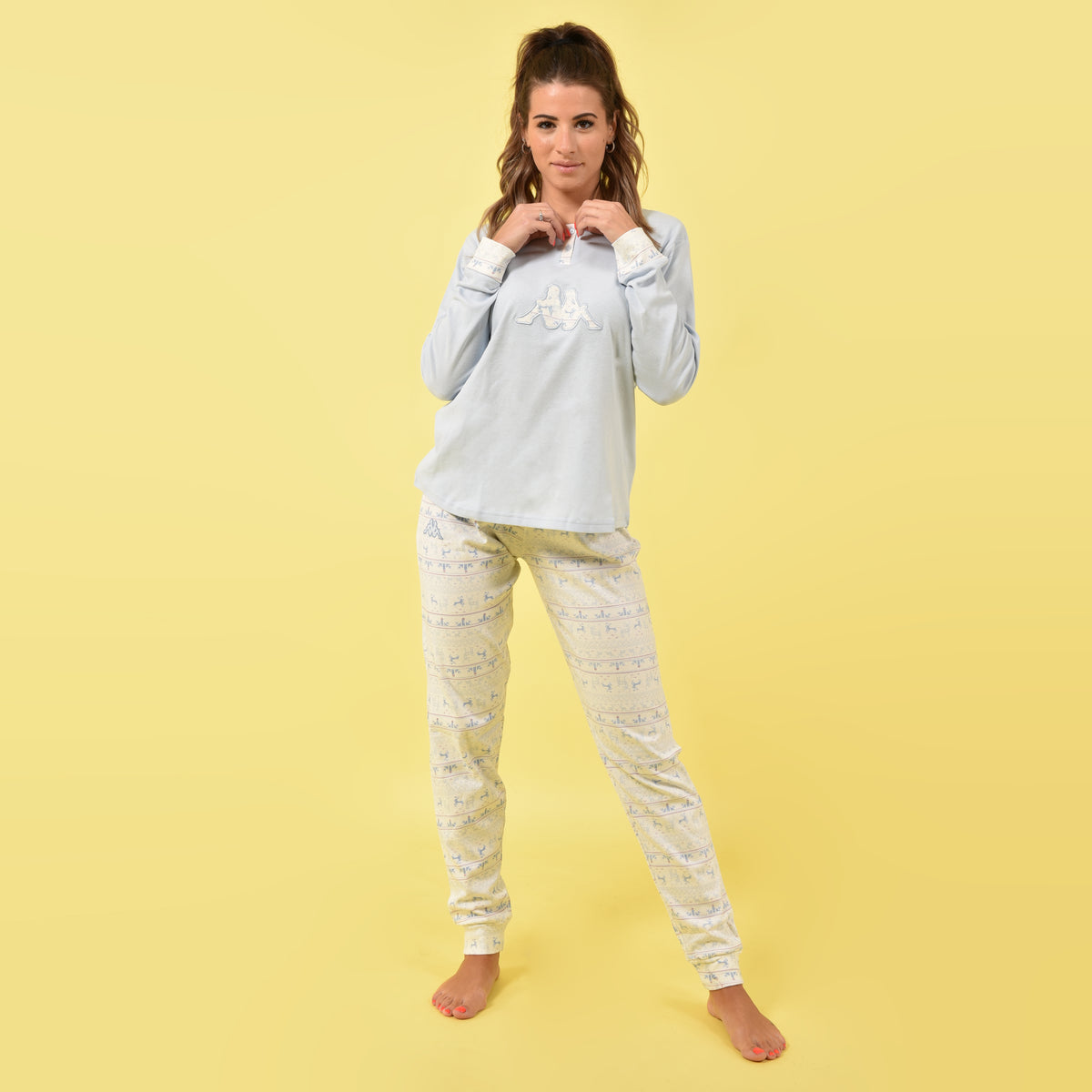 Pigiama donna invernale Kappa KWW22211 caldo cotone celeste
