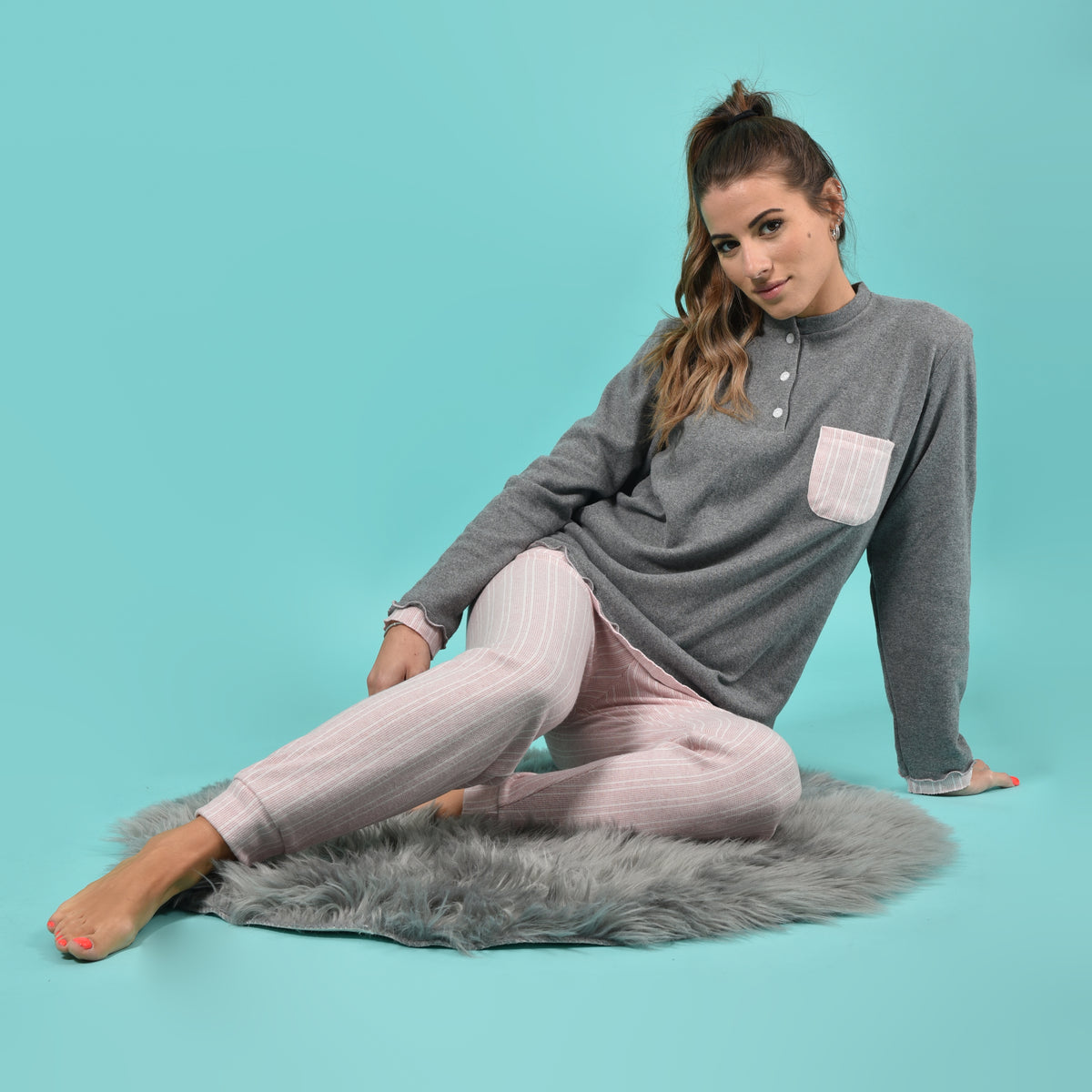 Pigiama donna invernale Karelpiù SE3432 punto milano grigio