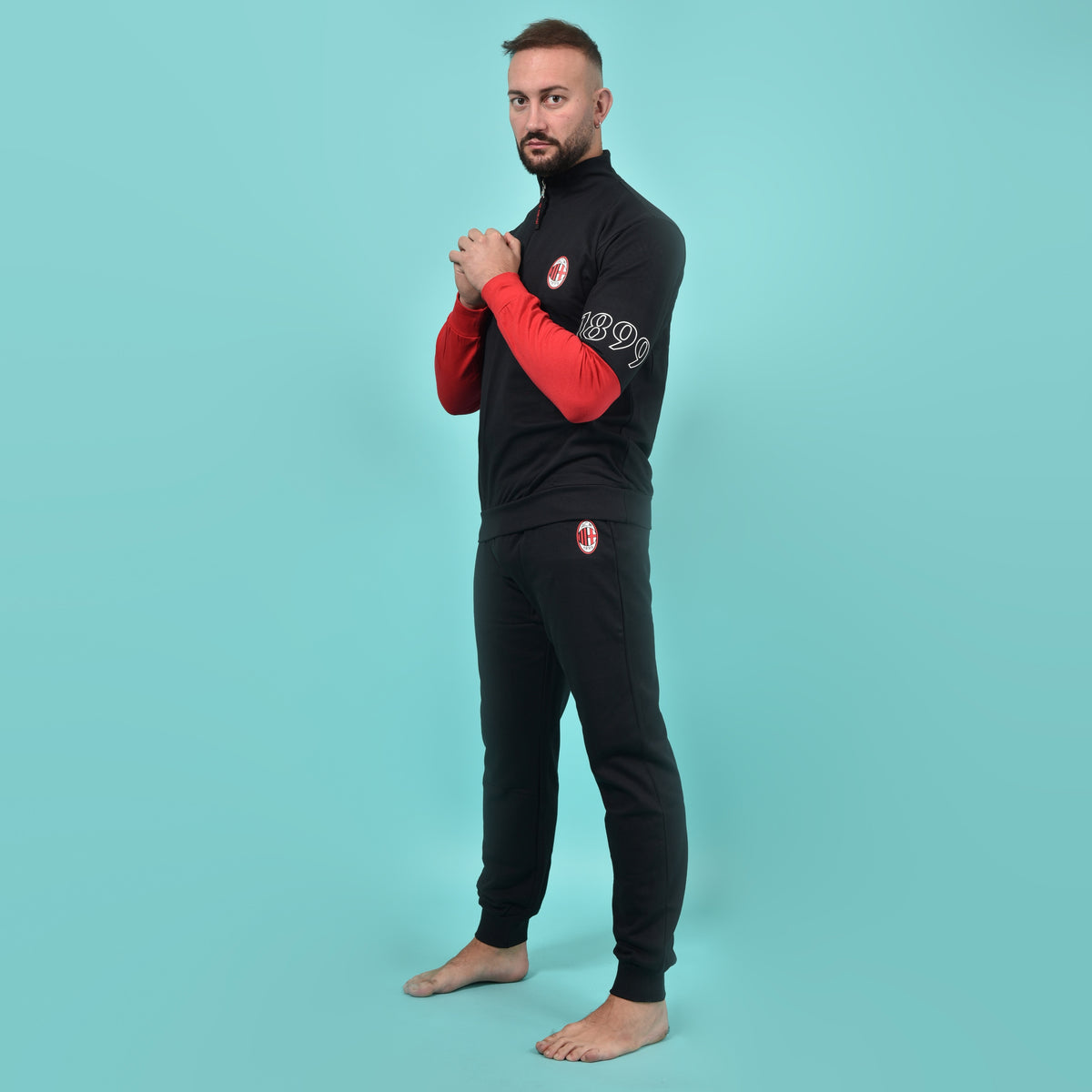 Pigiama uomo stile tuta Milan cotone felpato B2MI14132 nero
