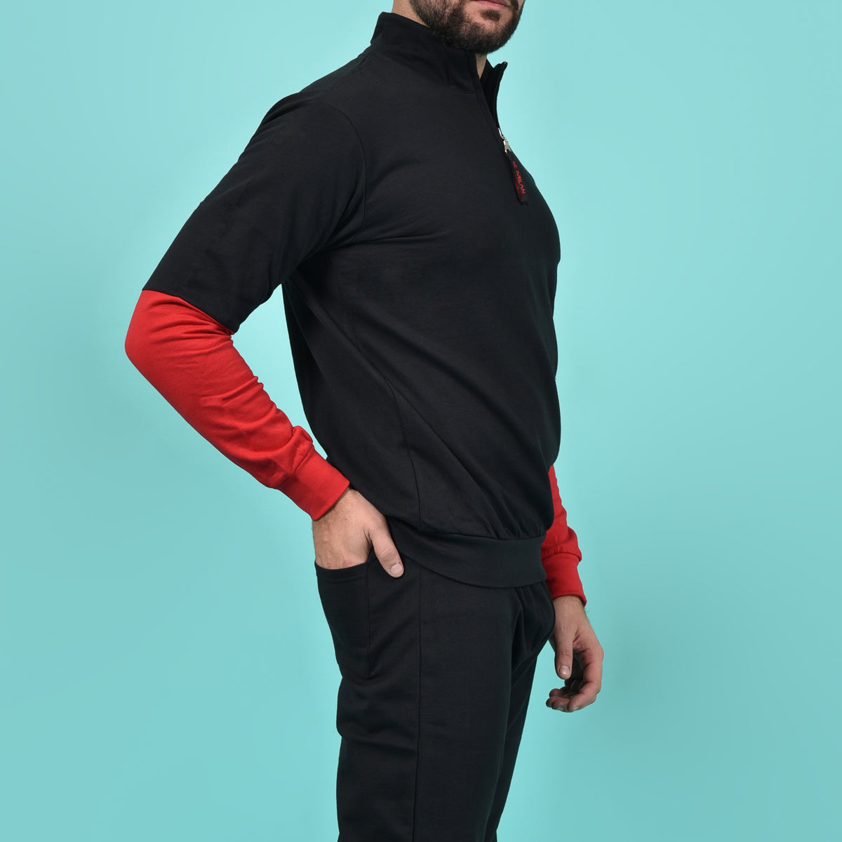 Pigiama uomo stile tuta Milan cotone felpato B2MI14132 nero