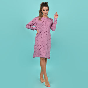Camicia da notte Karelpiù SE3402 caldo cotone pois e pizzo malva