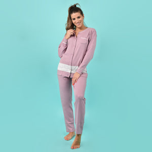 Pigiama donna invernale Karelpiù SE3415 caldo cotone malva