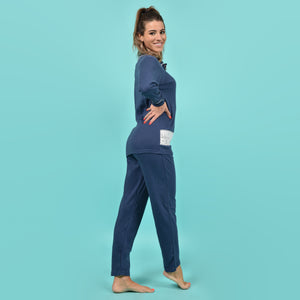 Pigiama donna invernale Karelpiù SE3414 caldo cotone blu