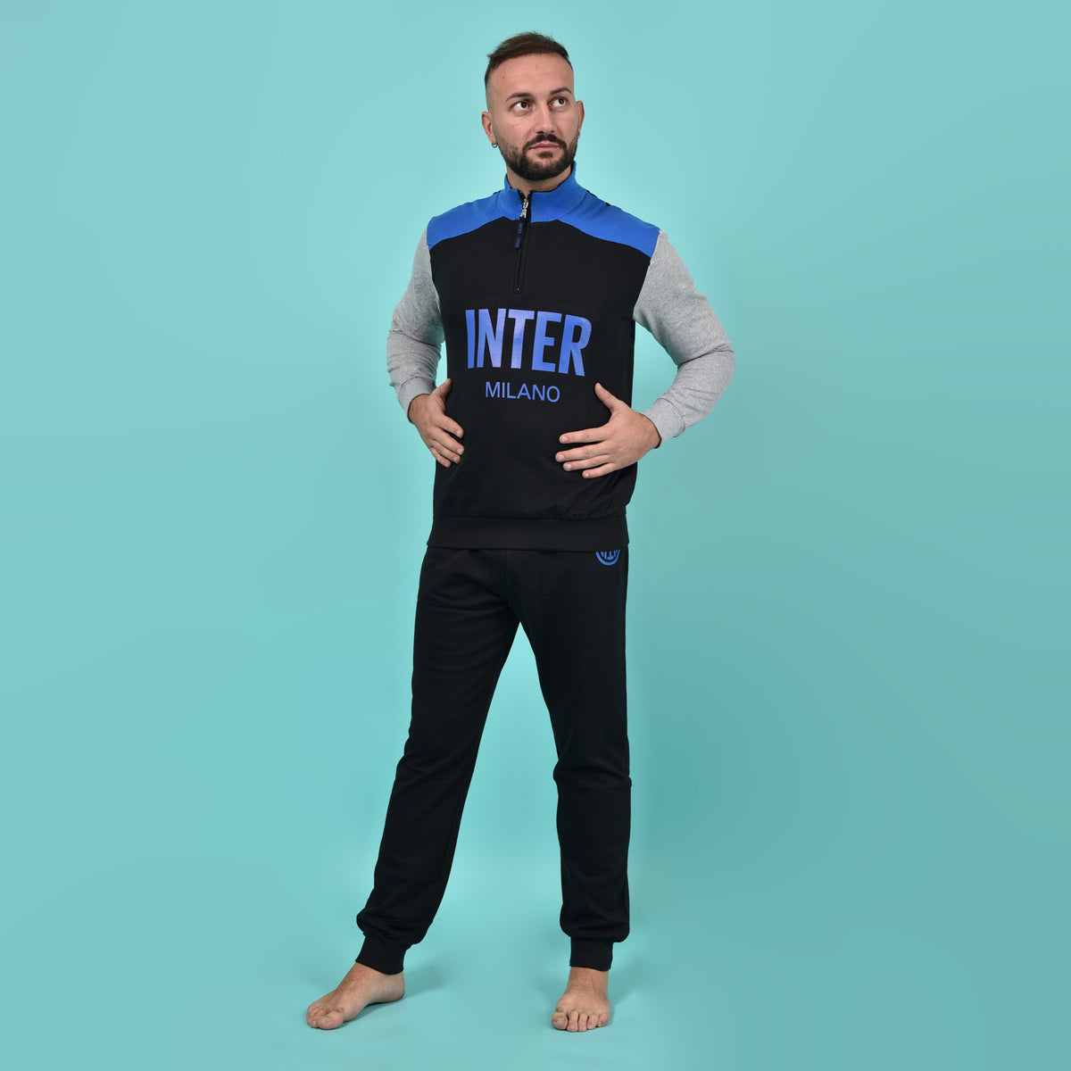 Pigiama uomo Inter ufficiale cotone felpato B2IN14132 nero
