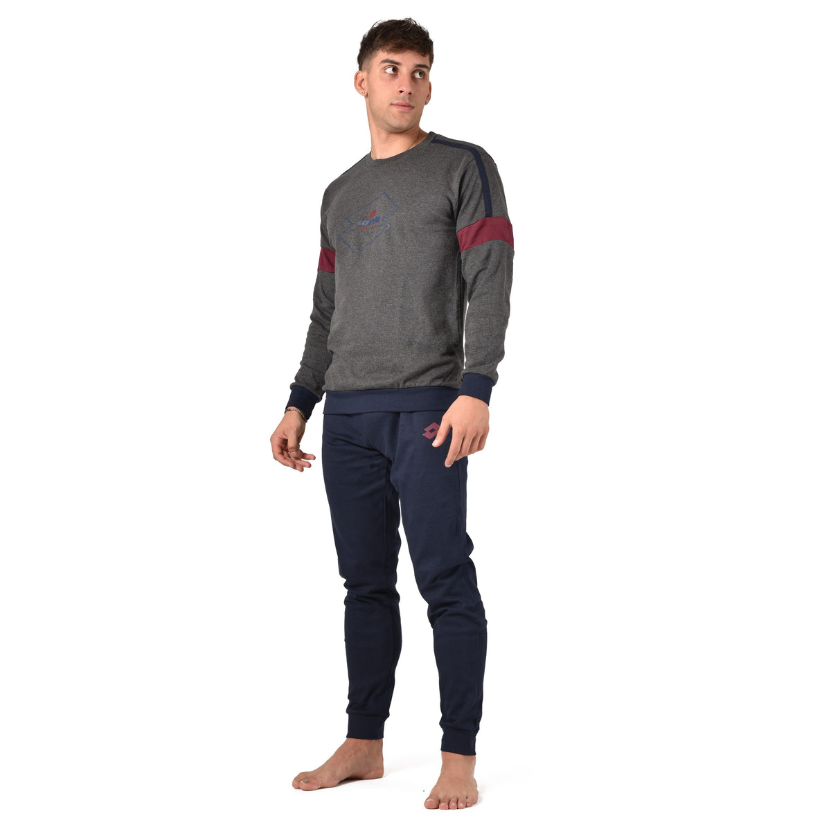 Pigiama uomo Lotto LP4073 caldo cotone antracite melange con polsini