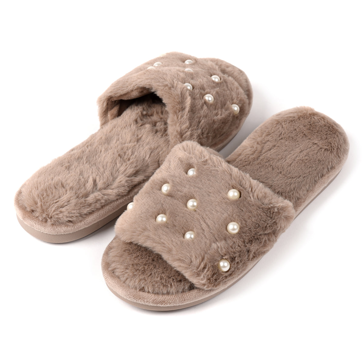 Pantofole punta aperta con perle visone 0015 Preziosa
