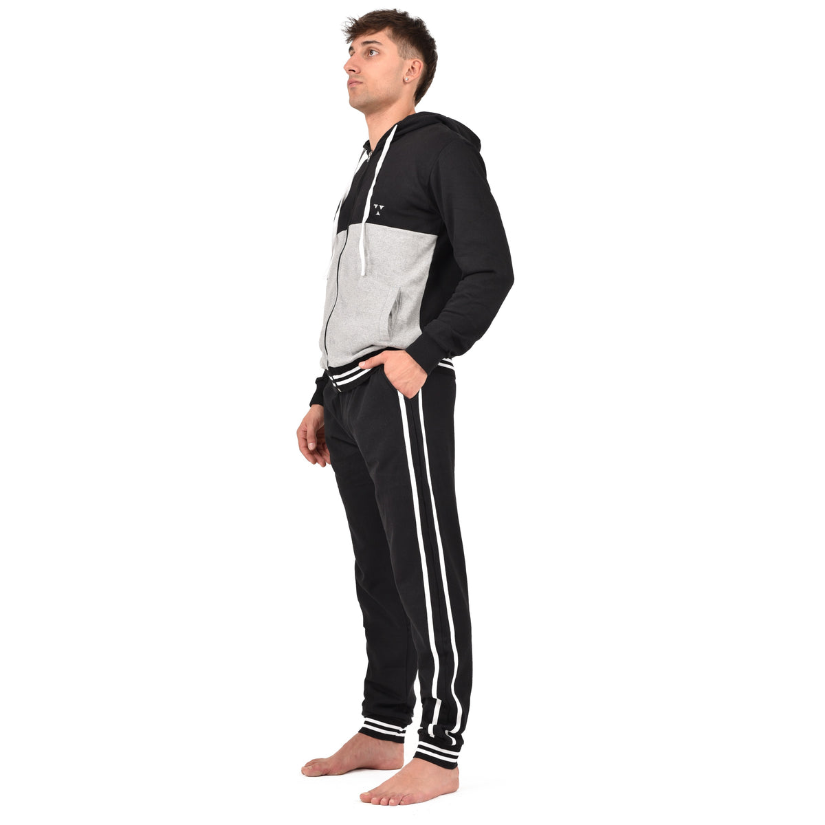 Tuta con cappuccio aperta e zip uomo felpata Biancaluna 1021 nero