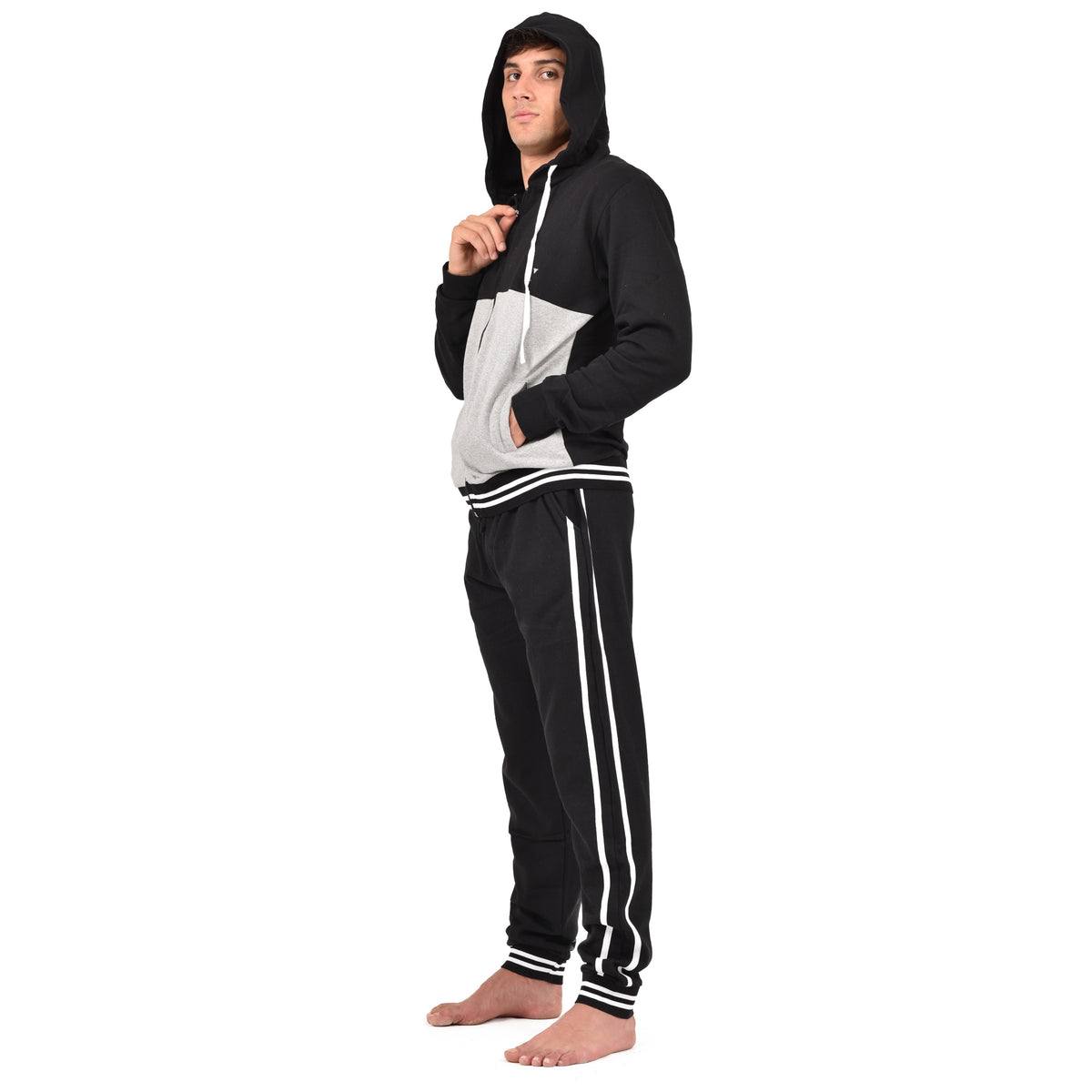 Tuta con cappuccio aperta e zip uomo felpata Biancaluna 1021 nero