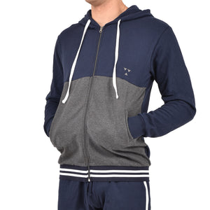 Tuta con cappuccio aperta e zip uomo felpata Biancaluna 1021 blu