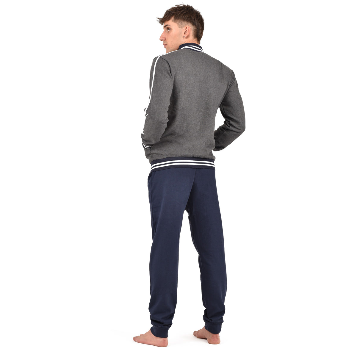 Tuta uomo pigiama completo casa felpato Biancaluna 1020 grigio scuro blu