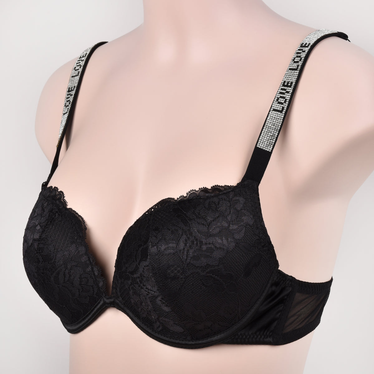 Coordinato Push-up + Brasiliana strass e pizzo nero 53695 Love and Bra