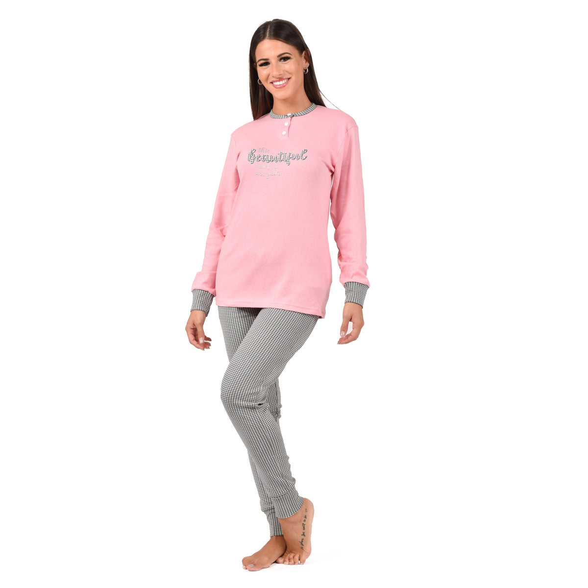 PIgiama donna caldo cotone pied de poule Karel SE5354