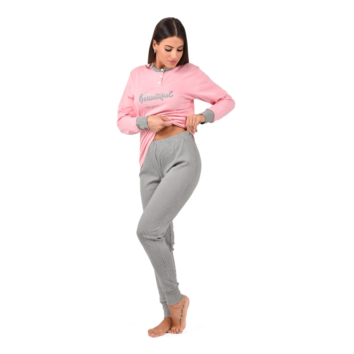 PIgiama donna caldo cotone pied de poule Karel SE5354