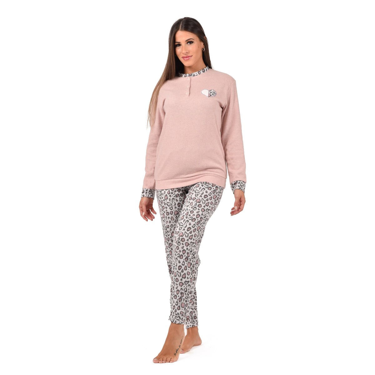 Pigiama donna in punto milano leopardato Karel SE5303