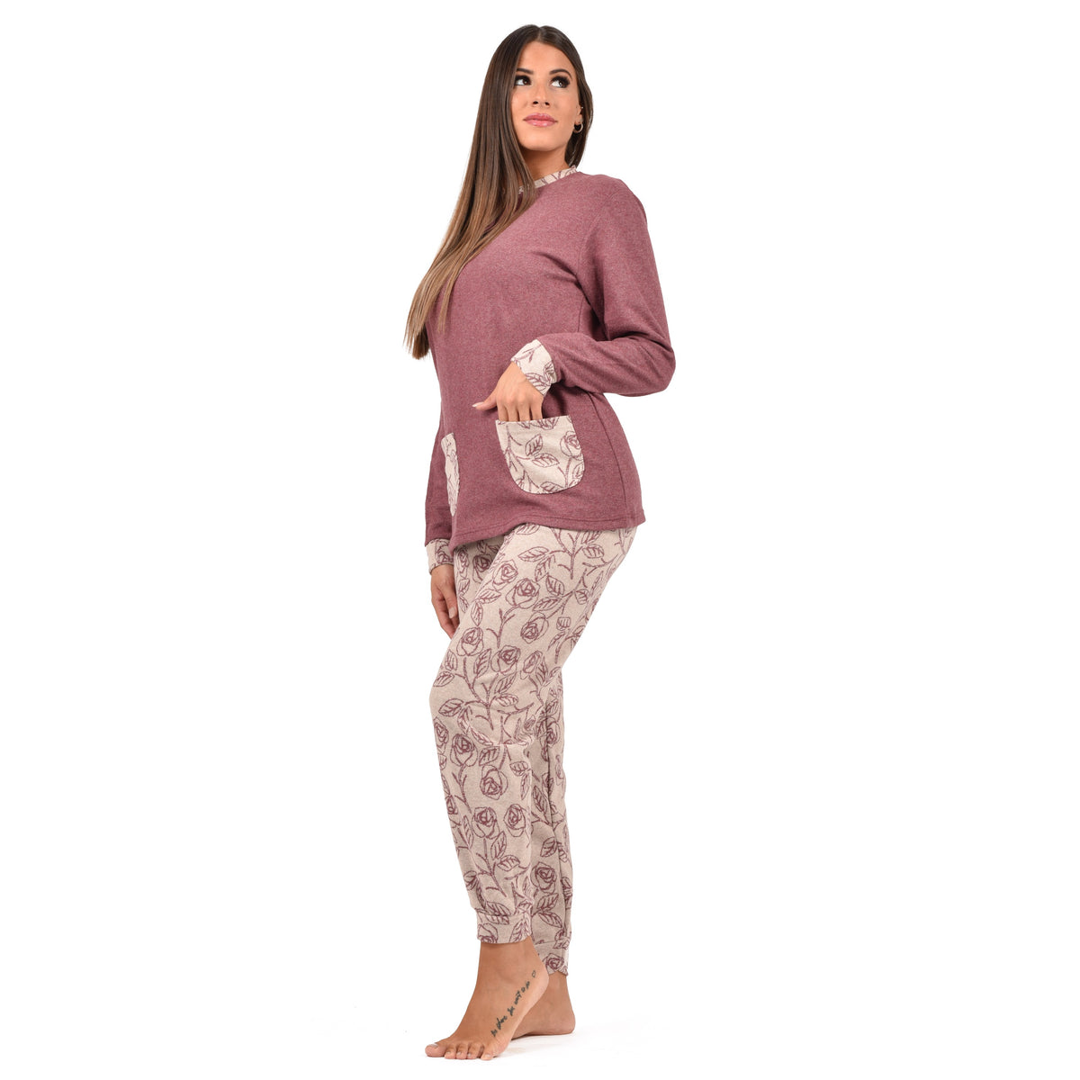 Pigiama donna serafino con tasche Karel punto milano SE5301
