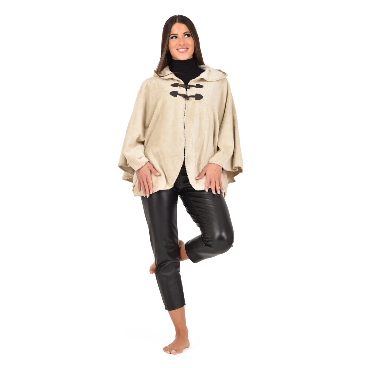 Cappa Giacca con cappuccio e alamari donna caldo flannel Biancaluna