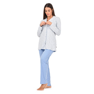 Pigiama donna Lovable L0CPS aperto 100% cotone fiori celeste