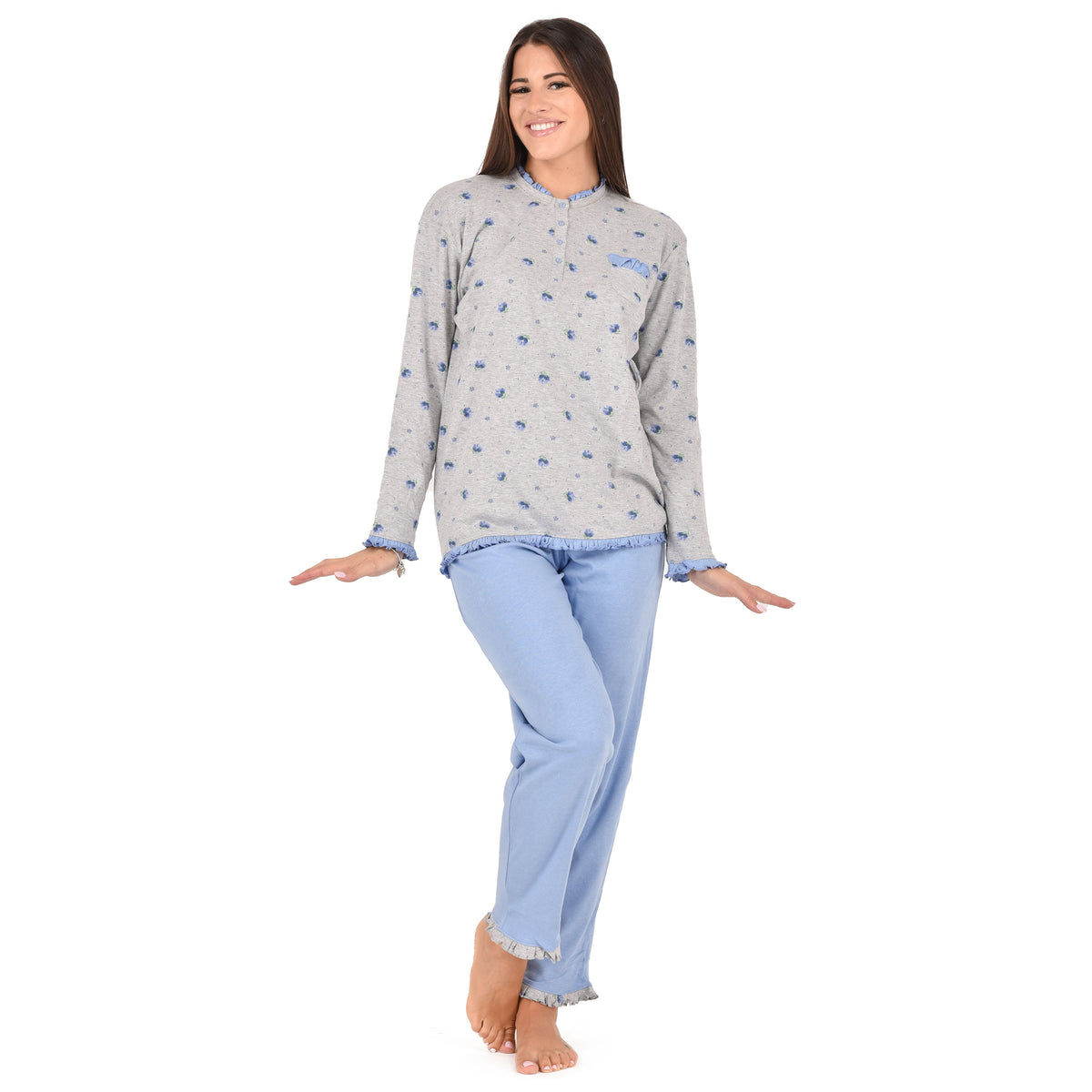 Pigiama donna Cippi 2224 invernale caldo cotone iris grigio