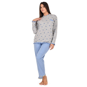 Pigiama donna Cippi 2224 invernale caldo cotone iris grigio