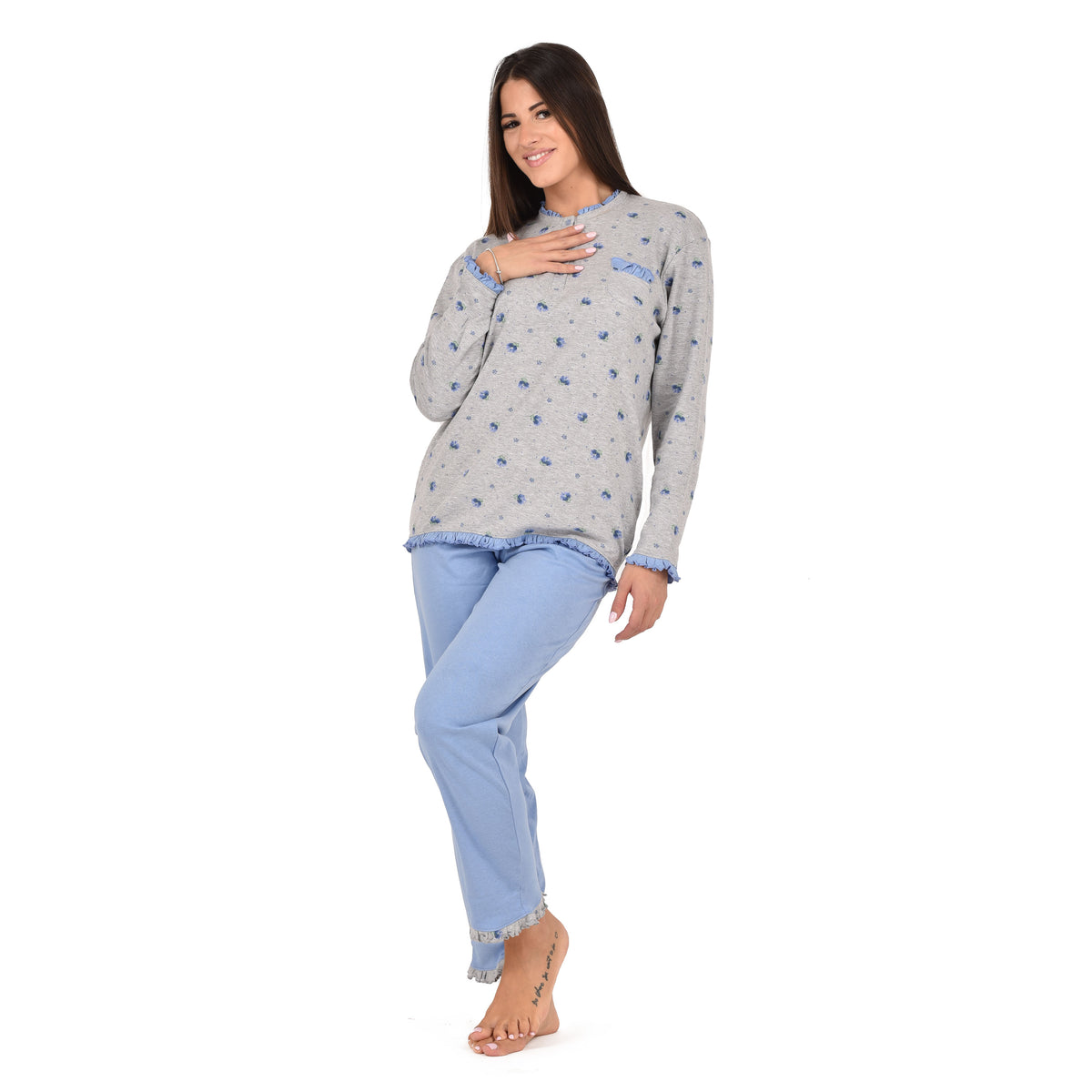 Pigiama donna Cippi 2224 invernale caldo cotone iris grigio