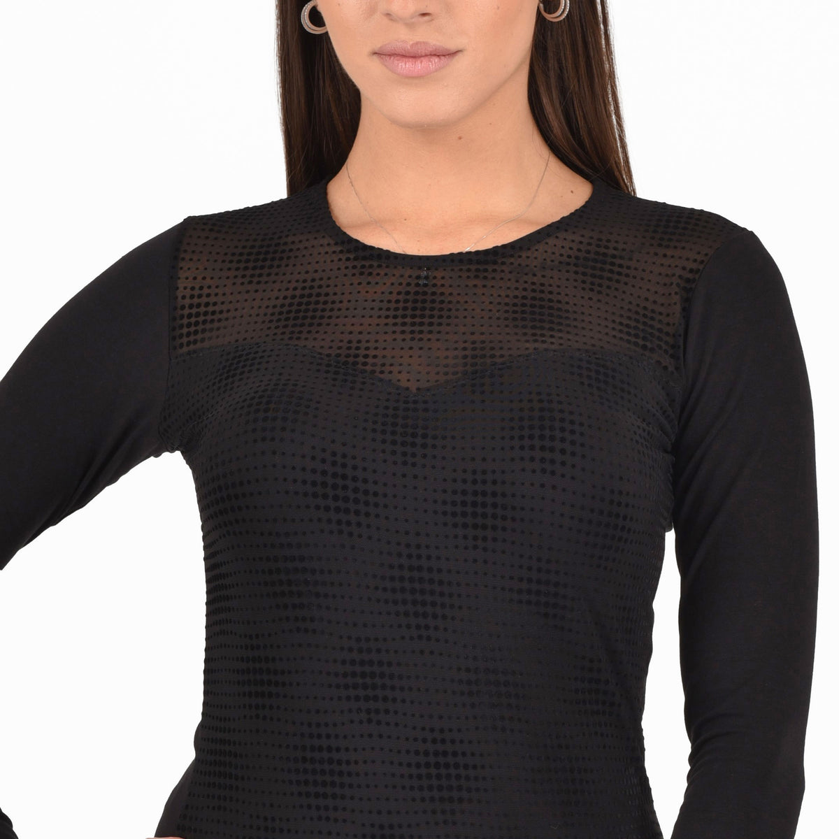 Maglia donna Jadea 4290 moda maniche lunghe tulle floccato pois