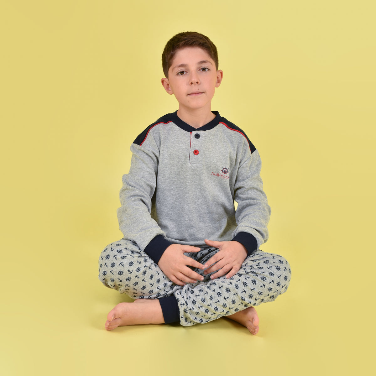 Pigiama bambino ragazzo Navigare B215651 caldo cotone grigio melange