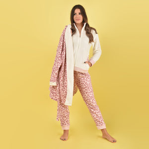 Pigiama donna aperto con zip animalier coral panna Cippi 2269