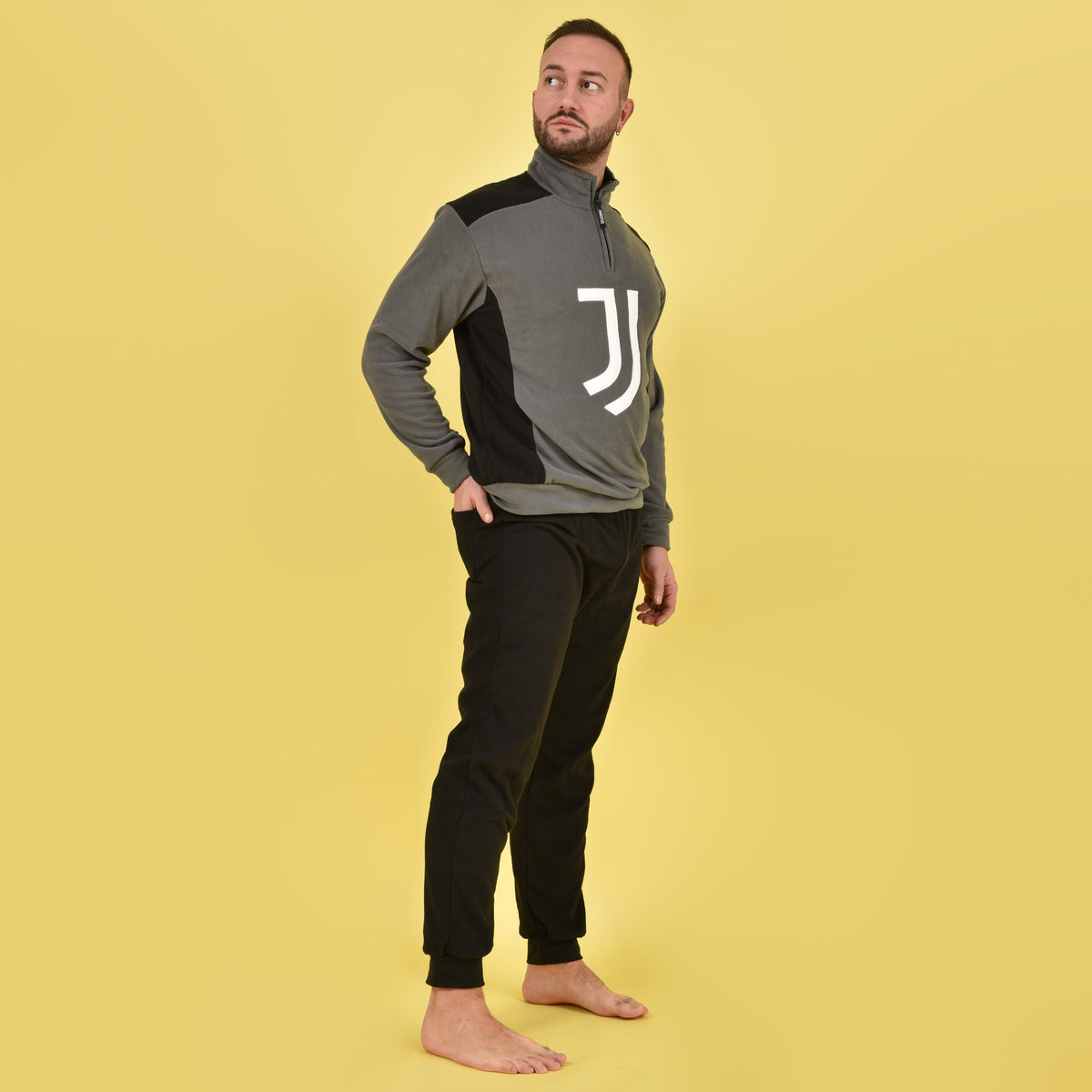 Pigiama pile sportivo uomo Juventus mezza zip 1055 grigio