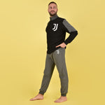 Pigiama stile tuta uomo Juventus FC 1055 caldo pile nero antracite aperto