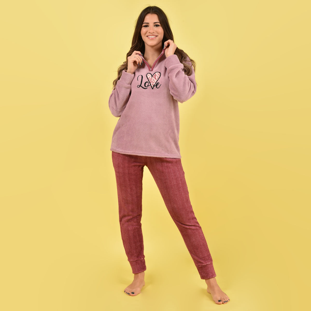 Pigiama donna invernale coral "love" rosa Karelpiù SE3460