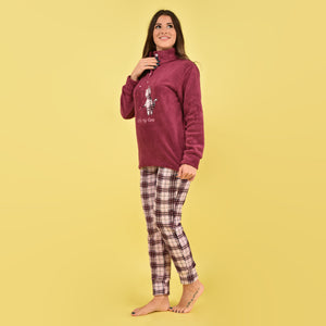 Pigiama donna invernale coral gattini fantasia quadretti rosa orchidea Karelpiù SE3478