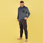 Pigiama coral collo alto pantalone quadri rossi Karel uomo SE3480