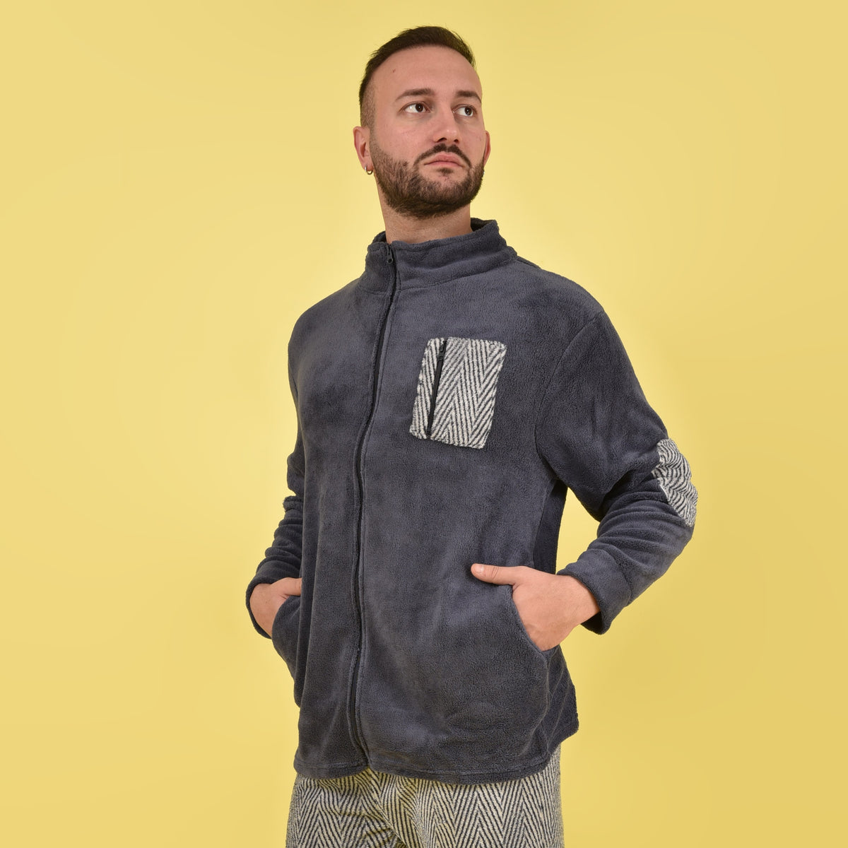 Giacca da camera uomo vestaglia zip caldissima Karel grigio avio SE3486