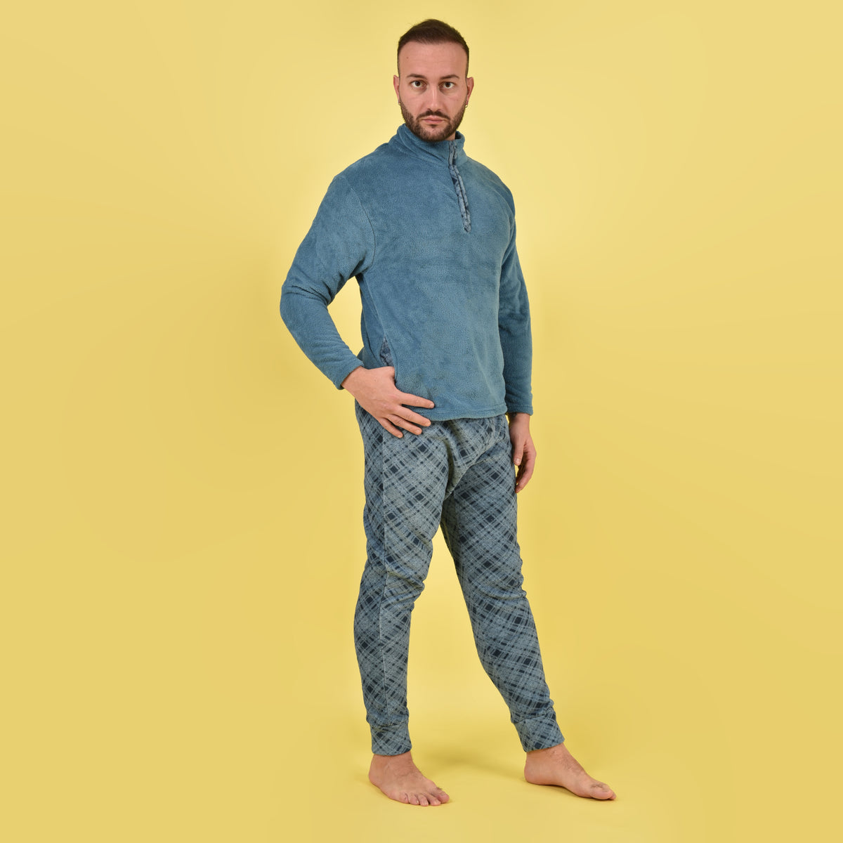 Pigiama uomo in coral invernale blu quadroni Karelpiù 3483