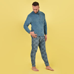 Pigiama uomo in coral invernale blu quadroni Karelpiù 3483