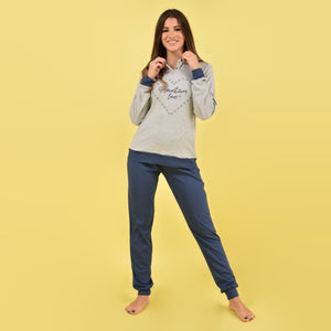 Pigiama donna caldo cotone bluette margherite Cotonella DDD72