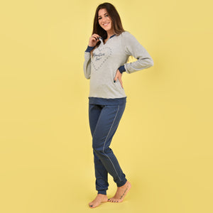 Pigiama donna caldo cotone bluette margherite Cotonella DDD72